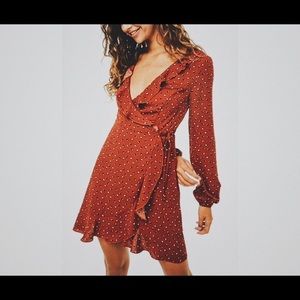Forever 21 long sleeve maroon polka dot wrap dress